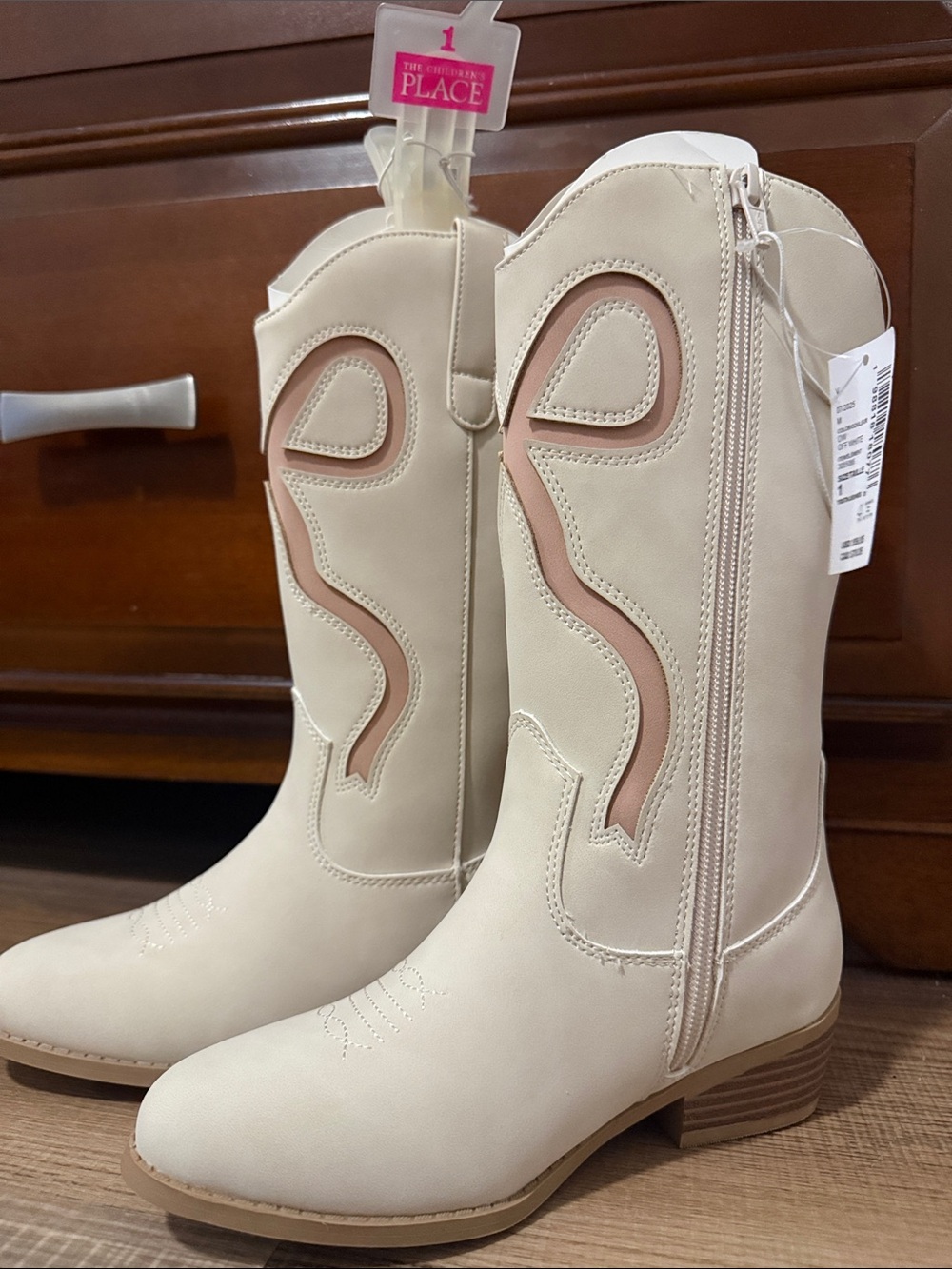 The Children's Place Cream and Pink Girls' Heeled Western Boots